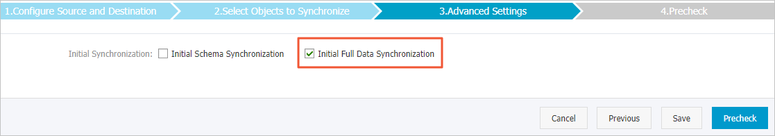 Select only Initial Full Data Synchronization for the Initial Synchronization parameter