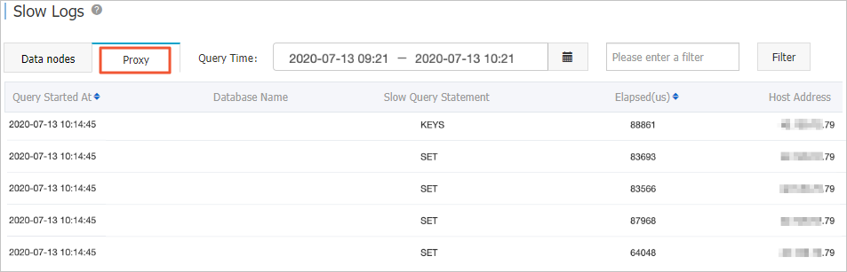 Find the earliest slow log in slow logs from proxy nodes
