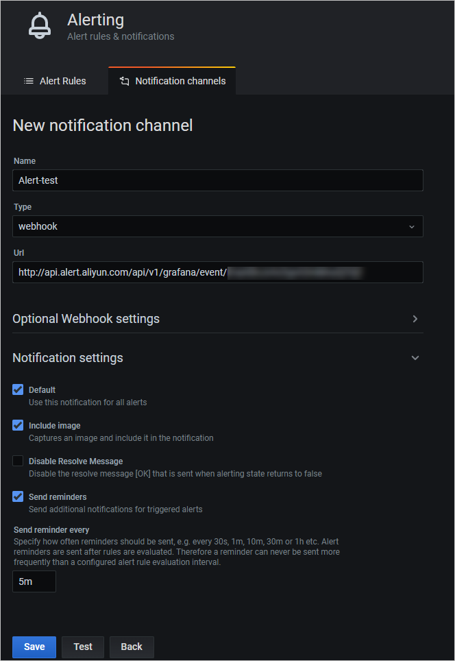 Create a webhook alert in Grafana