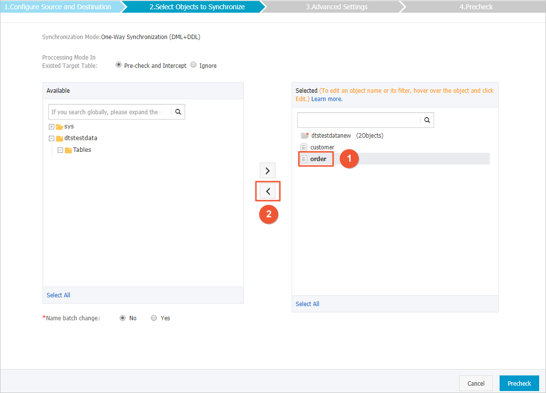 Remove an object from a data synchronization task