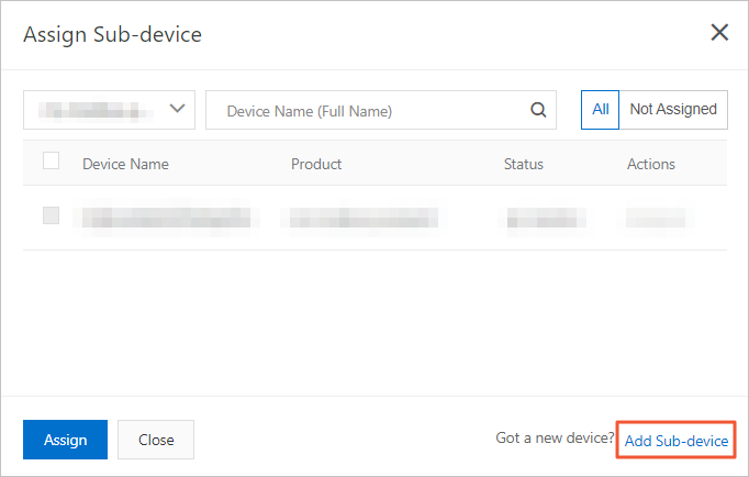 Add Sub-device button