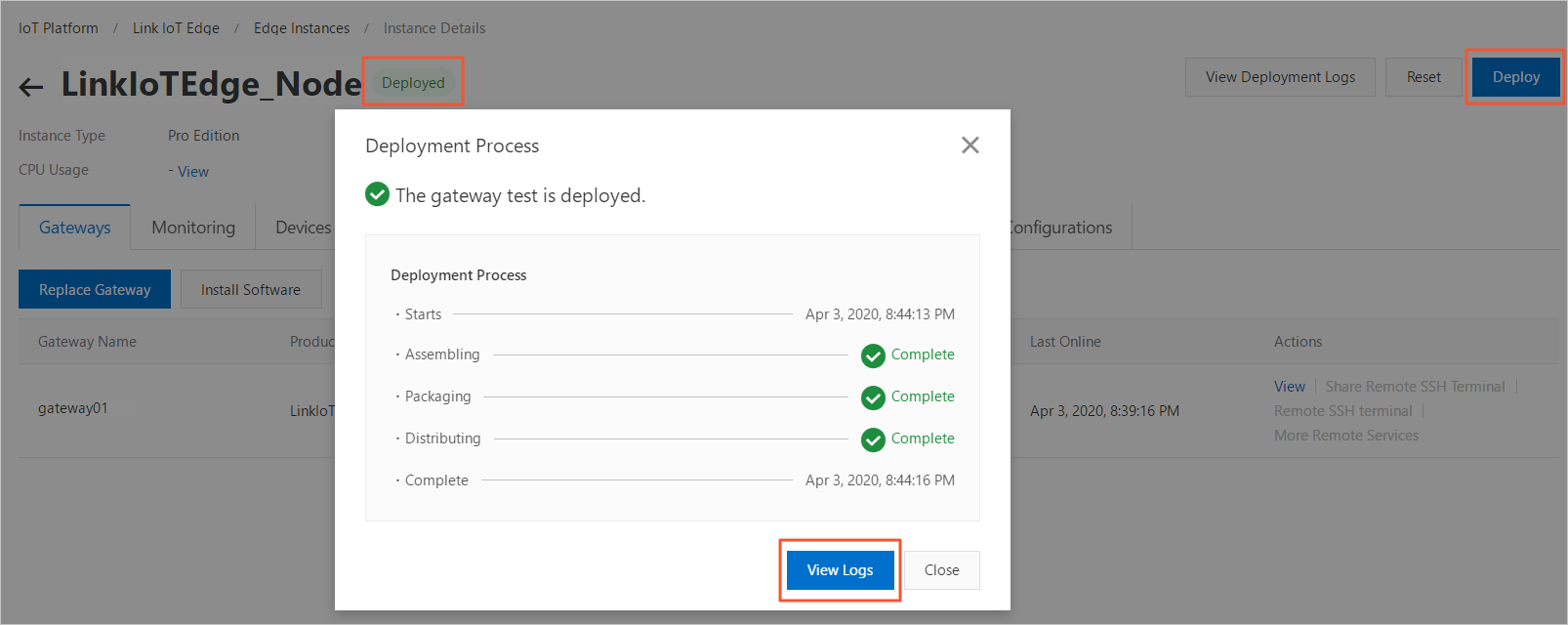 View deployment logs