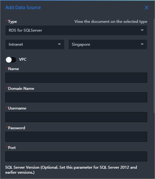 Tambahkan Sumber Data ApsaraDB RDS untuk SQL Server melalui classic network (jaringan internal)