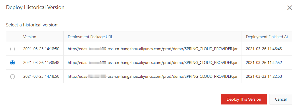 Select a historical version