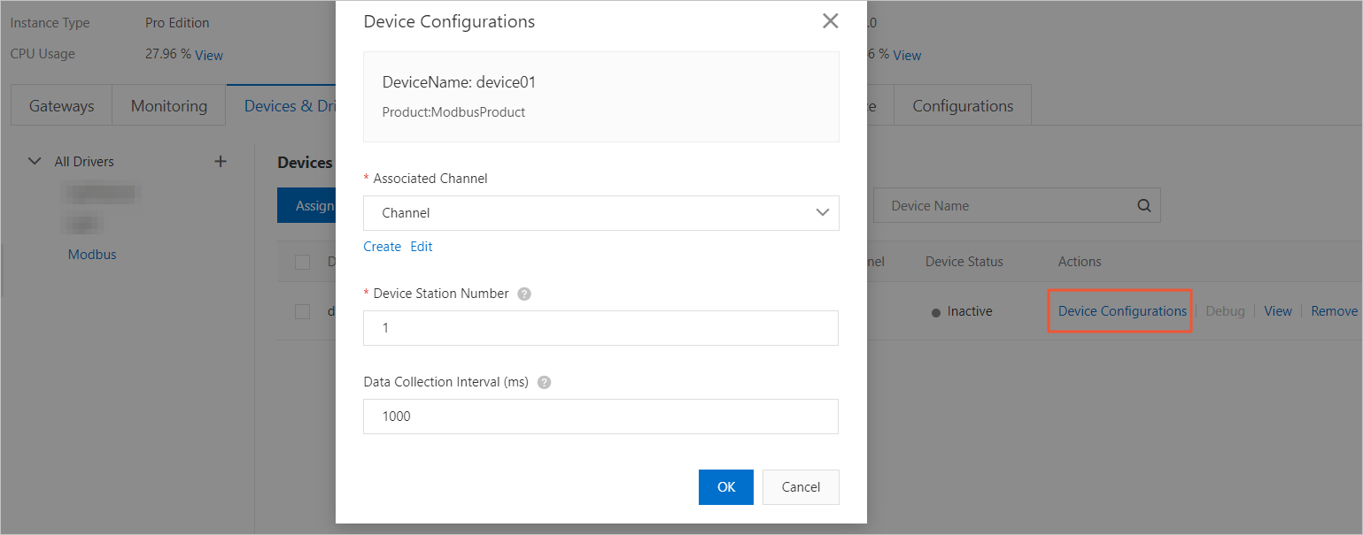 Device Configurations dialog box