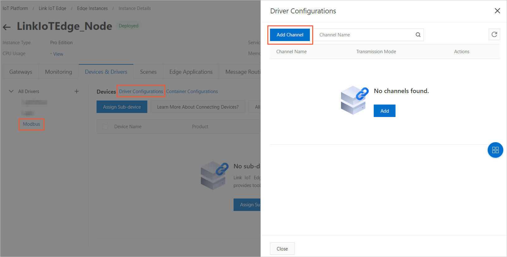 Driver Configurations panel