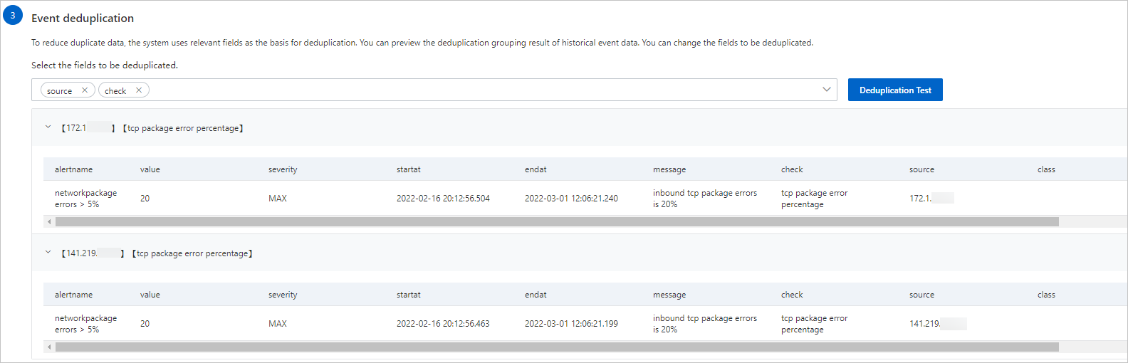 Deduplicate alert events