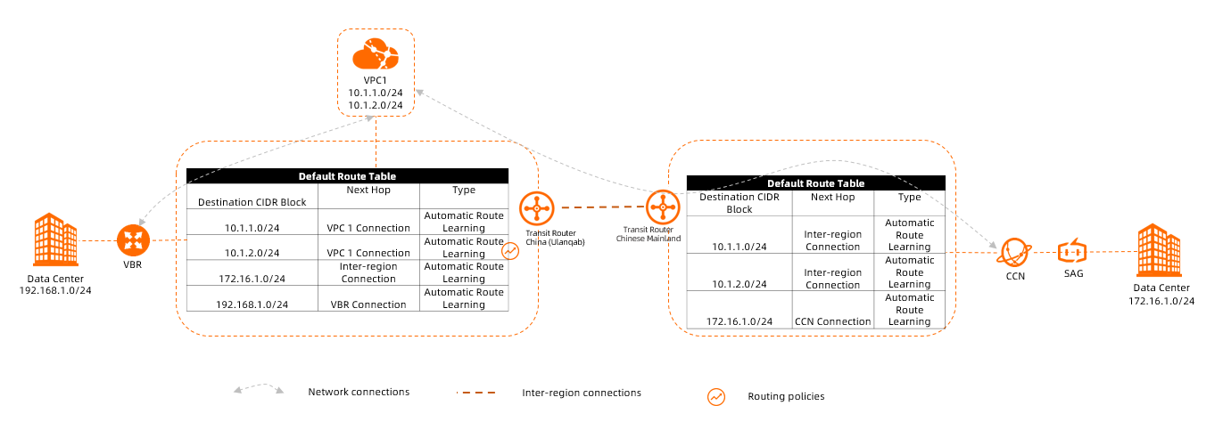 Basic edition transit router connecting network instances diagram