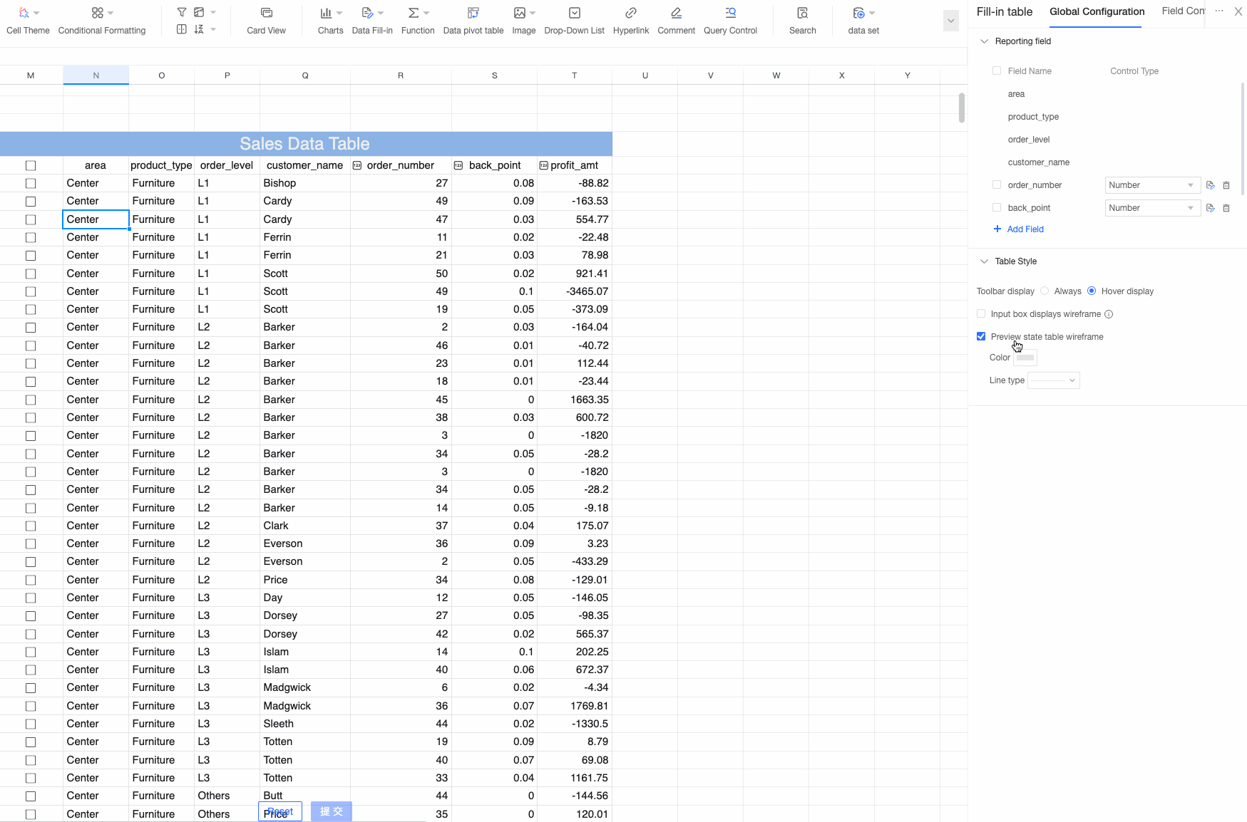 Preview Table Wireframe