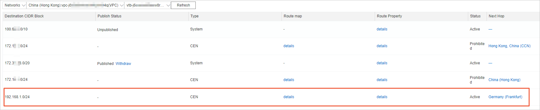 VPC1 menerima rute dari VPC3