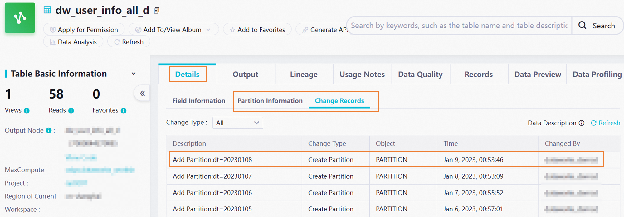 Confirm the lineage of the table generated by a node on which the current node depends (the nodes are in different workspaces)