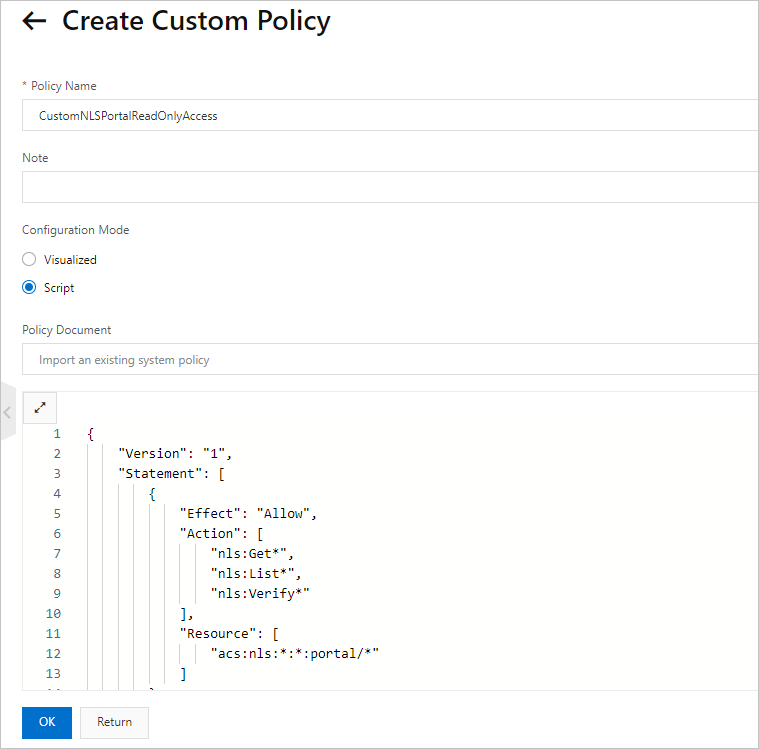 Create a custom policy