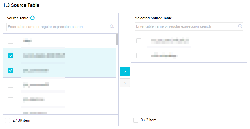 Add source tables to Selected Source Table