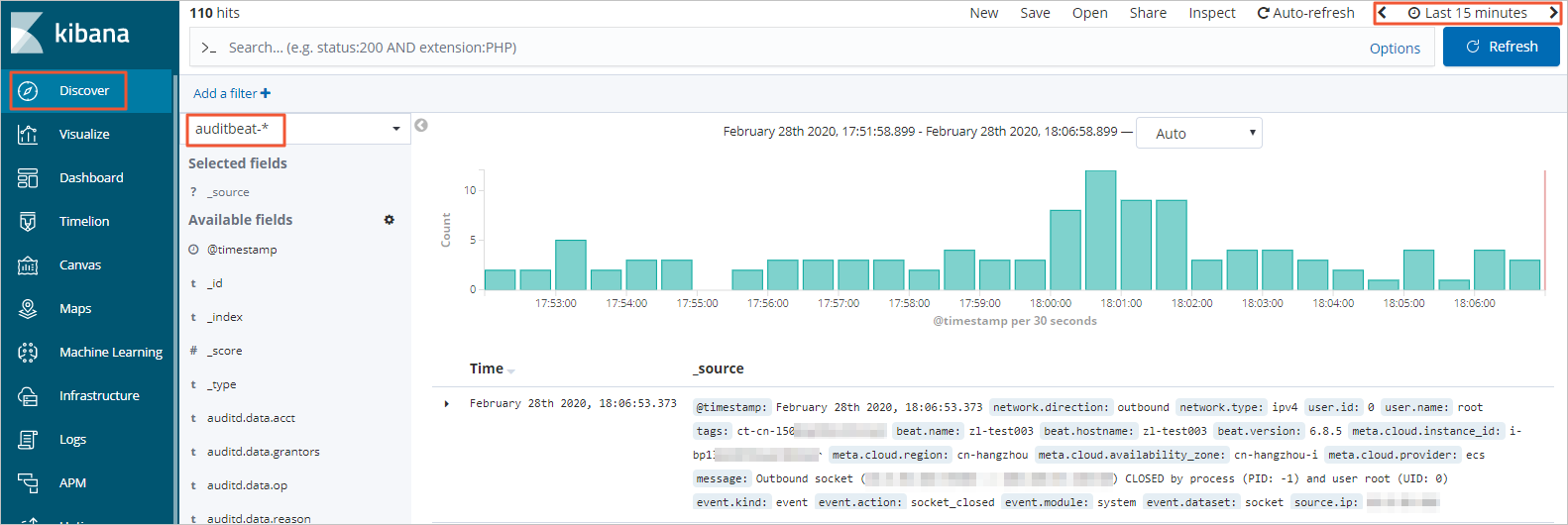 查看Auditbeat数据收集结果