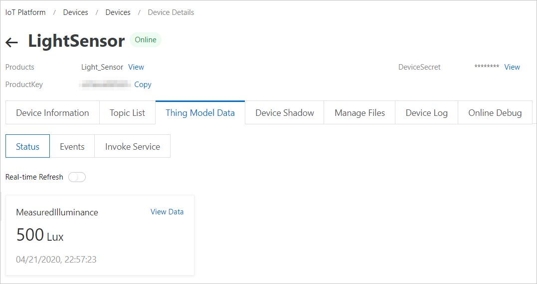 Status of the LightSensor device