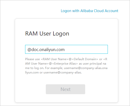 Logon page for RAM users