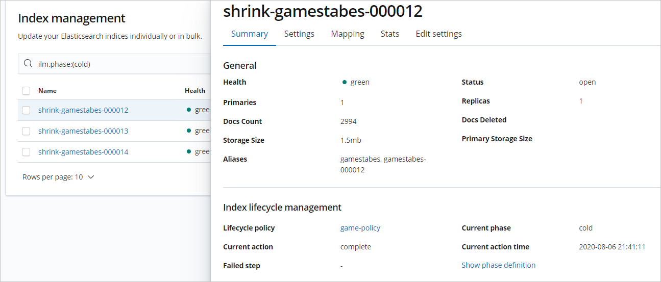 Query indexes in the cold phase