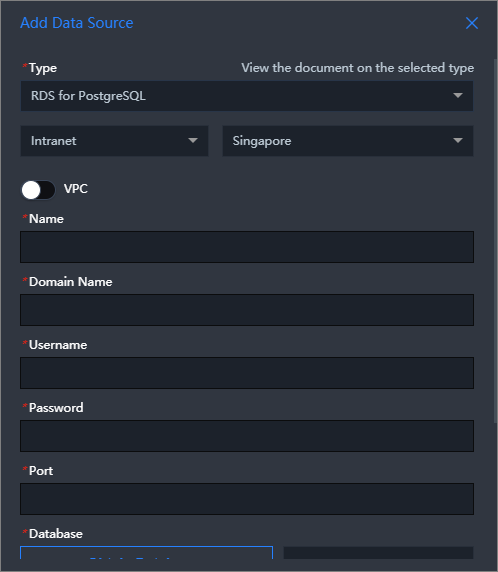 Tambahkan Sumber Data ApsaraDB RDS untuk PostgreSQL melalui classic network (jaringan internal)