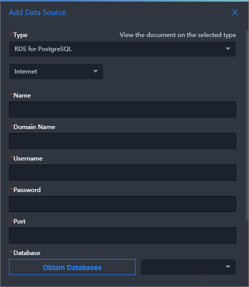 Tambahkan Sumber Data ApsaraDB RDS untuk PostgreSQL (Internet)