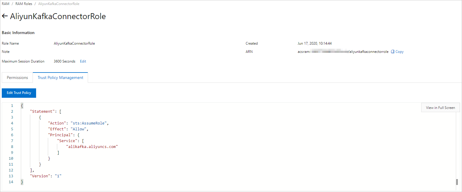 AliyunKafkaConnectorRole