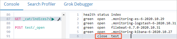 Check for indexes that are in the close state
