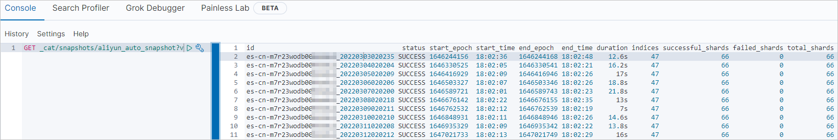 Query information about snapshots in the repository