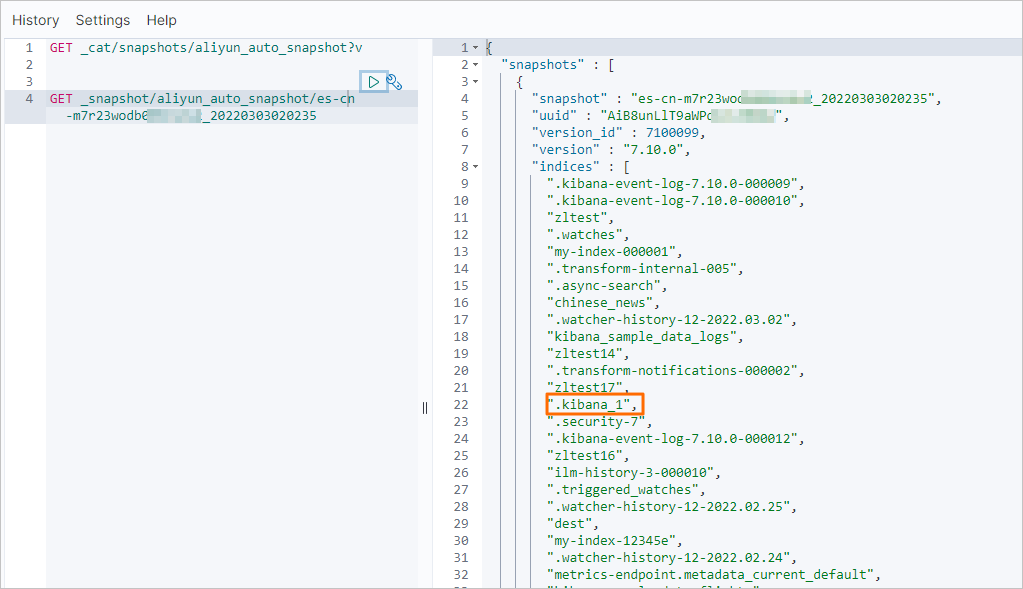 Check whether the .kibana_1 index exists