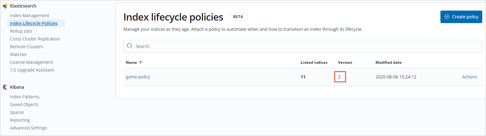View the version of the updated policy