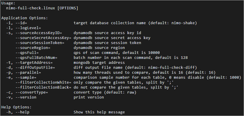 NimoFullCheck parameters