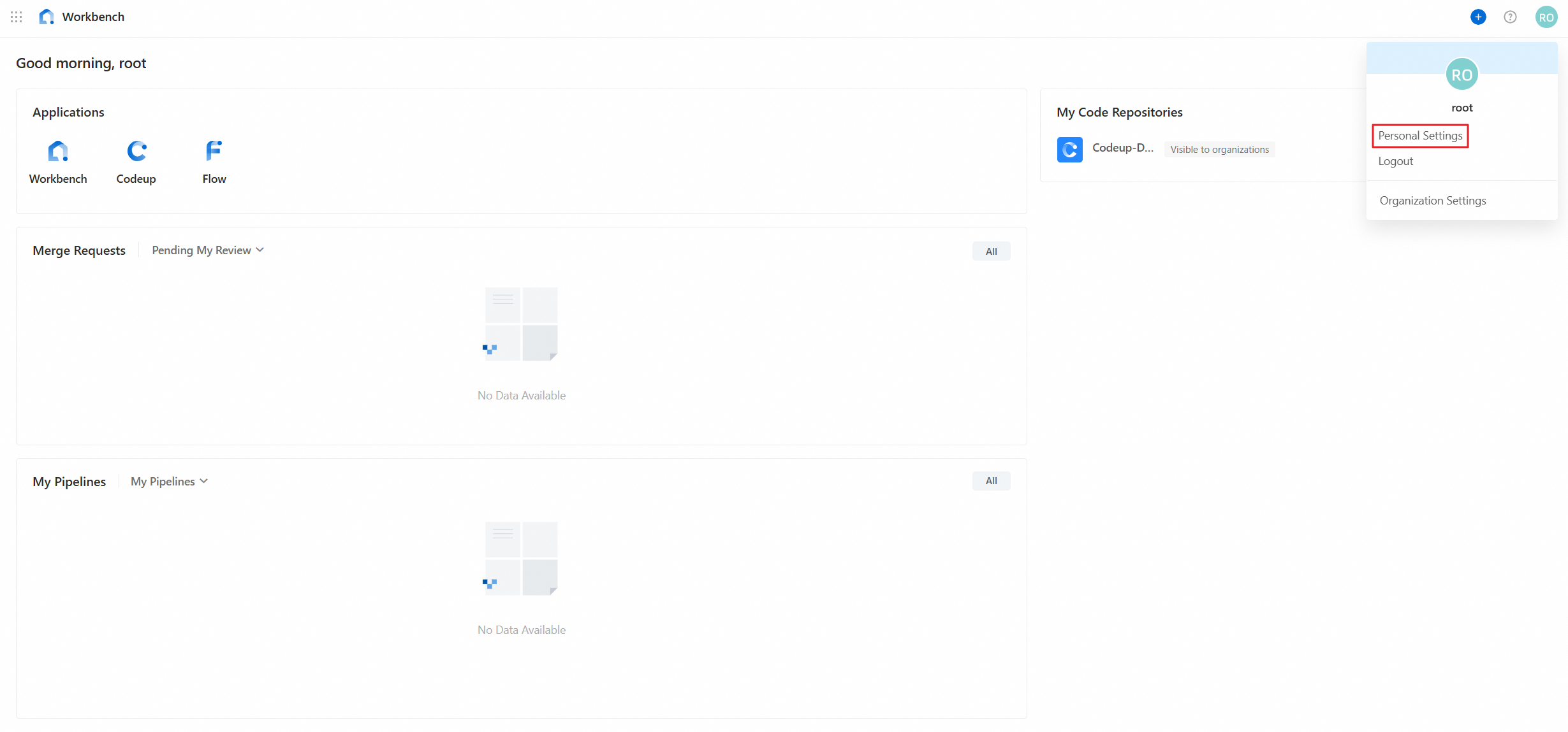 Personal Settings page