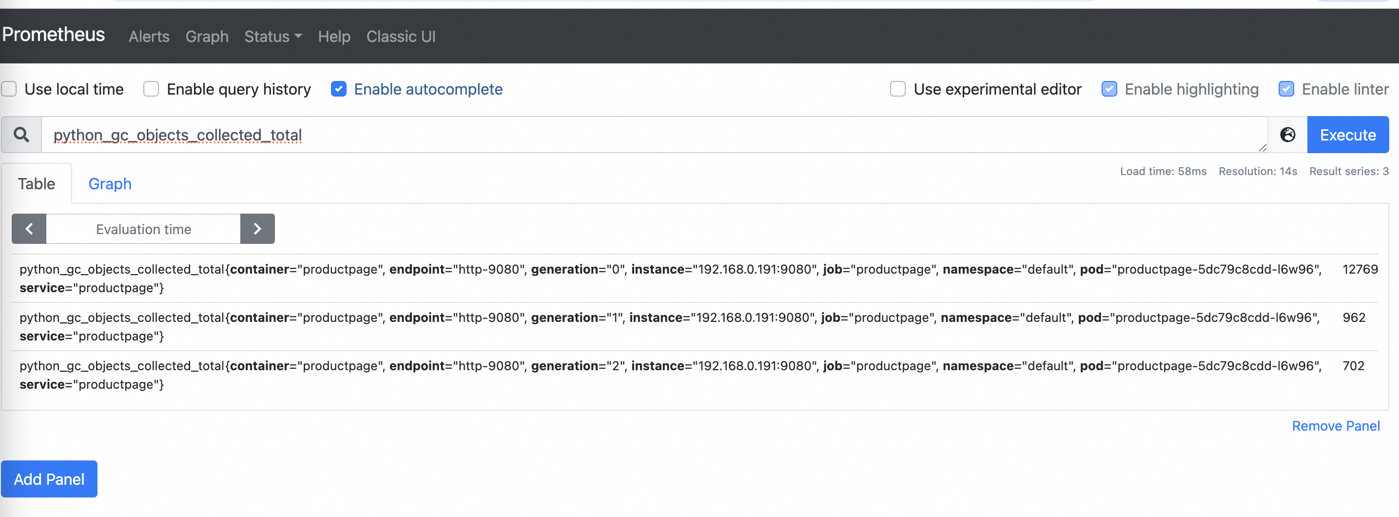 Reported metrics graph