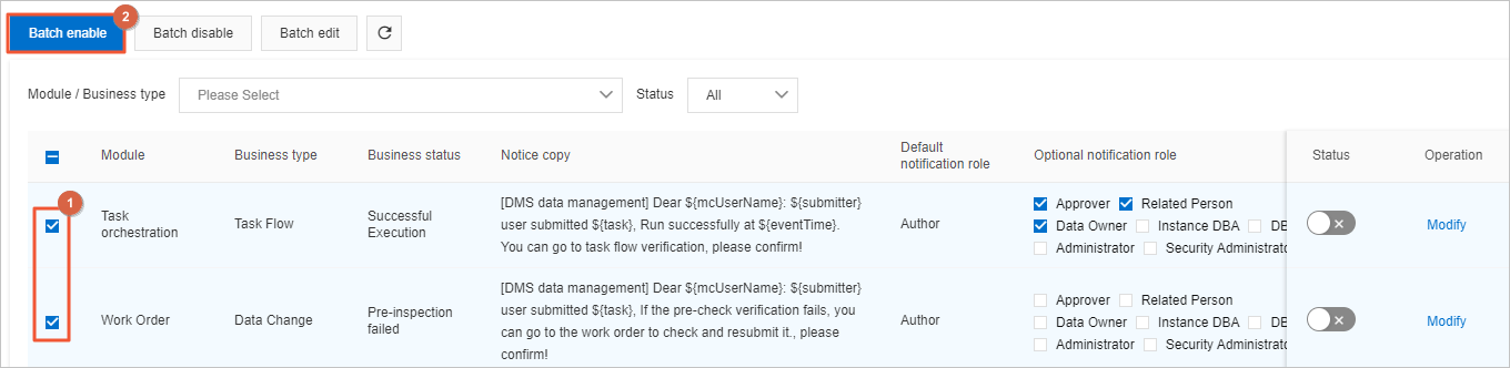Batch enable or Batch disable