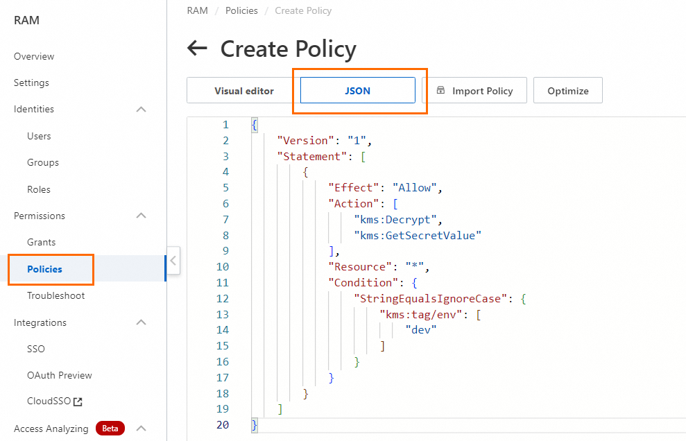 Create permission policy