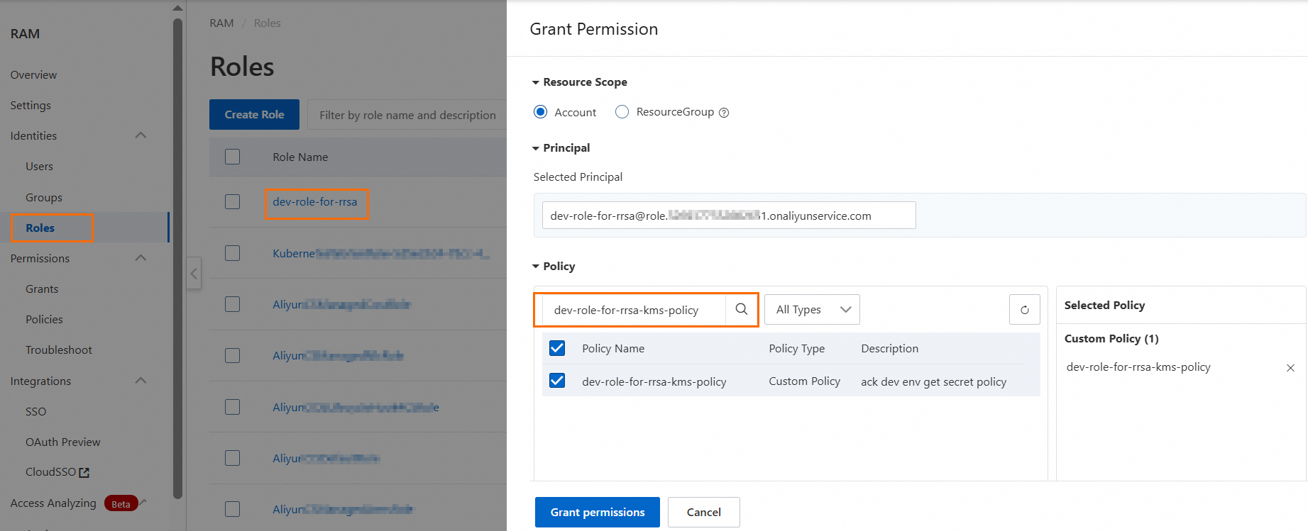 Attach policy to RAM role