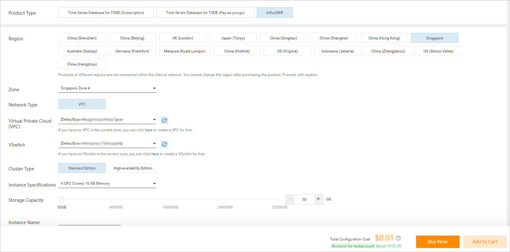Create a TSDB for InfluxDB® instance