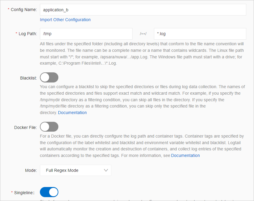 Logtail collection configuration