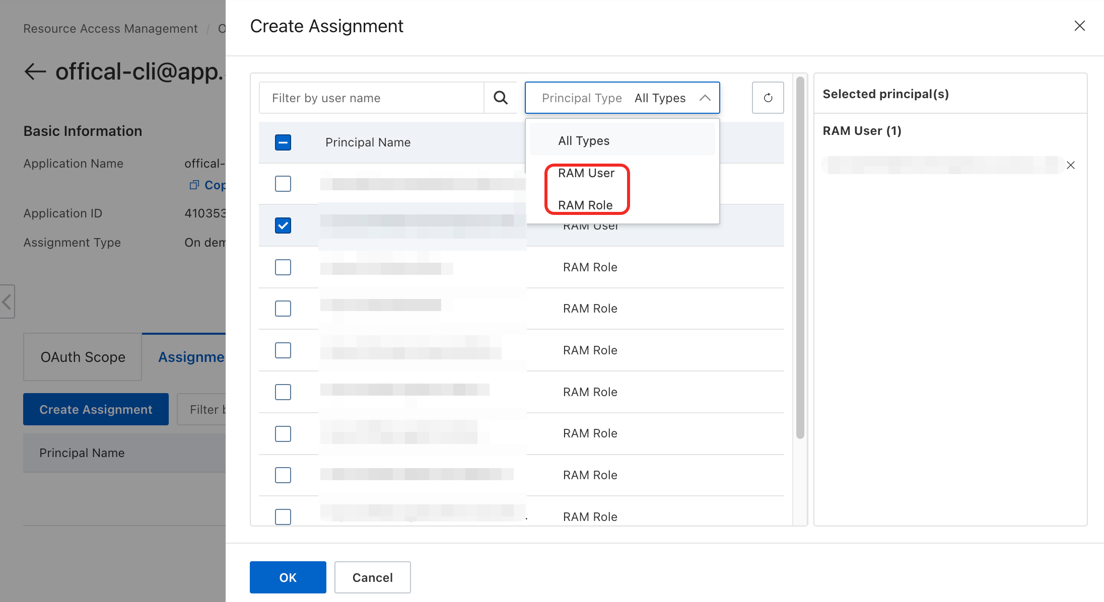 RAM application assignment page