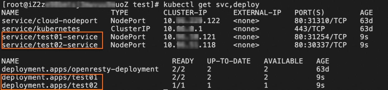 Deploy a test service