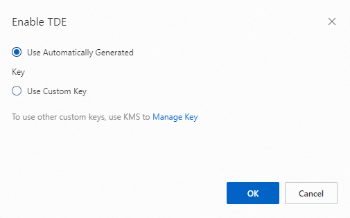 Enable TDE dialog box