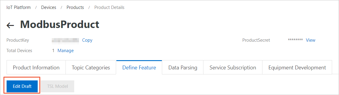 Define Feature tab