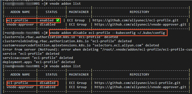 vnode addon disable