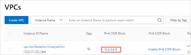 Obtain the CIDR block of the VPC