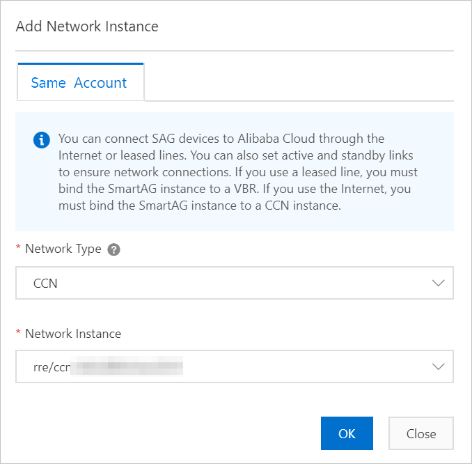 The Attach Network tab