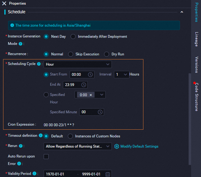 Scheduling cycle settings