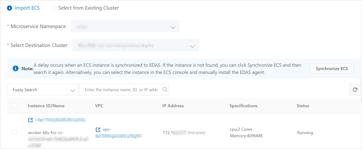 Import existing ECS instances
