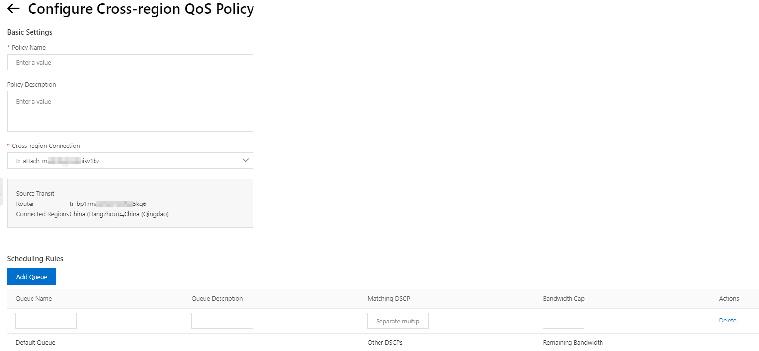 Create a QoS policy for the inter-region connection