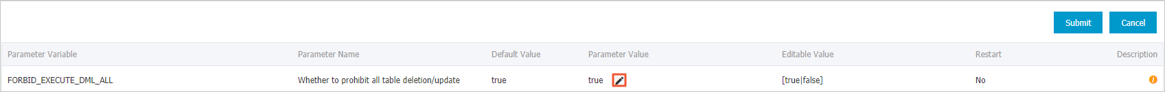 Modify the values of database parameters