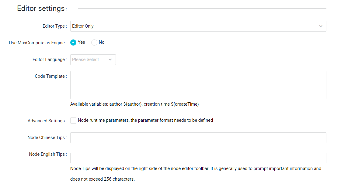 Editor settings section