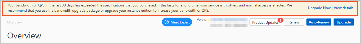 Bandwidth or QPS threshold value that is exceeded