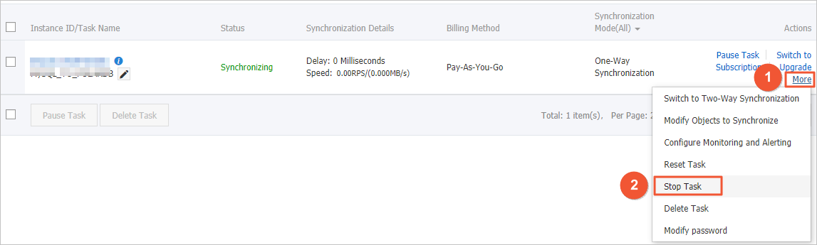 Stop a data synchronization task